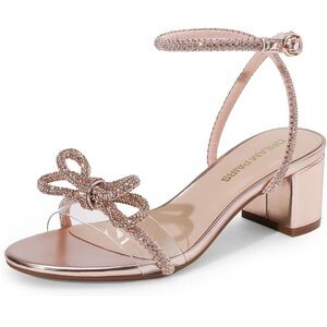 Dream Pairs Womenβs Double Knot Knot Crystal Chunky Heels- Champagne Sz 7